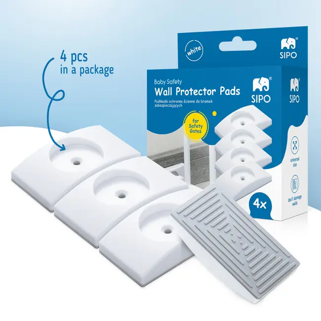 Set 4 Protectii Perete pentru Poarta Siguranta Copii, SIPO, Anti-Alunecare, Universale, Alb
