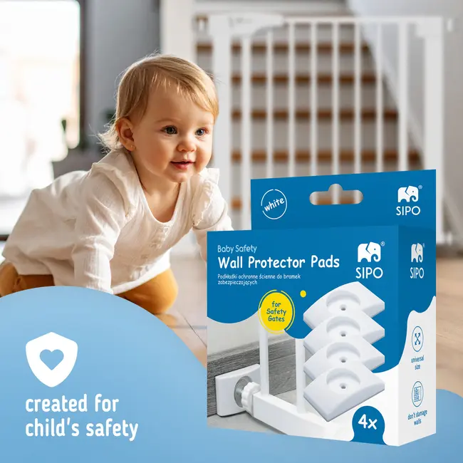 Set 4 Protectii Perete pentru Poarta Siguranta Copii, SIPO, Anti-Alunecare, Universale, Alb