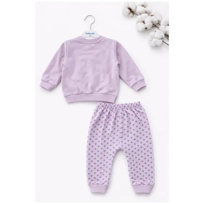 Set bebe fetita 2 piese lila cu iepurasi bluza maneca lunga pantaloni bumbac trpb0188
