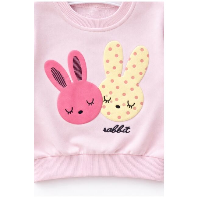Set bebe fetita 2 piese roz cu iepurasi bluza maneca lunga pantaloni bumbac trpb0183