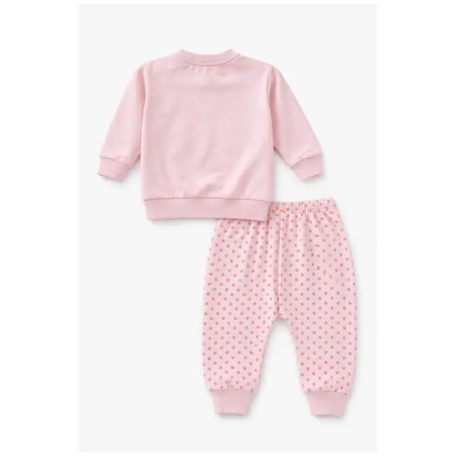 Set bebe fetita 2 piese roz cu iepurasi bluza maneca lunga pantaloni bumbac trpb0183