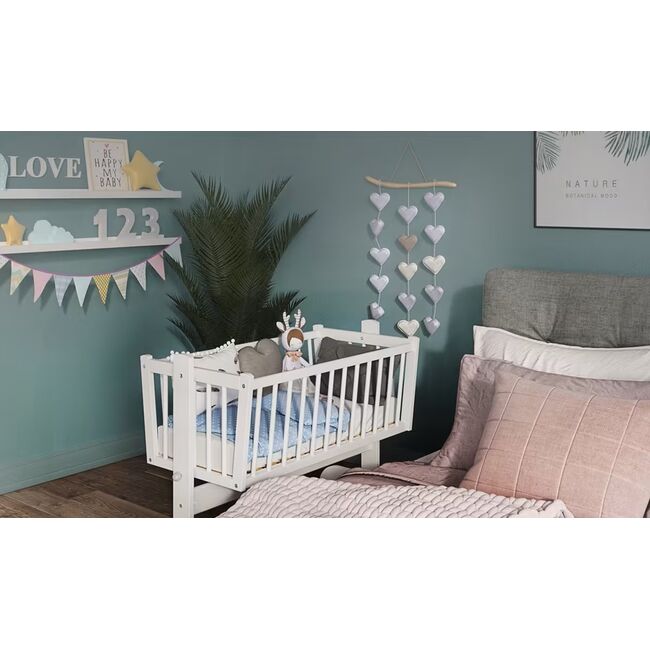 Set complet Leagan-Patut Bebelus CRISTINE din Lemn Masiv & Set Lenjerie 6 Piese