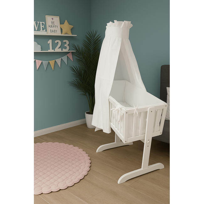 Set complet Leagan-Patut Bebelus CRISTINE din Lemn Masiv & Set Lenjerie 6 Piese