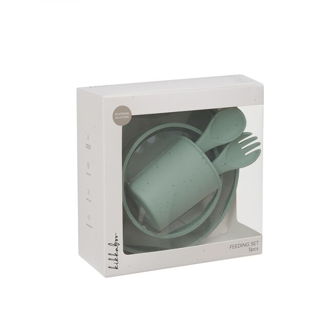 Set complet din silicon pentru mesele bebelusului, 5 piese, Platinum Sage Green