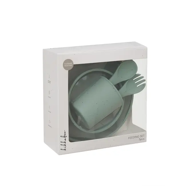 Set complet din silicon pentru mesele bebelusului, 5 piese, Platinum Sage Green
