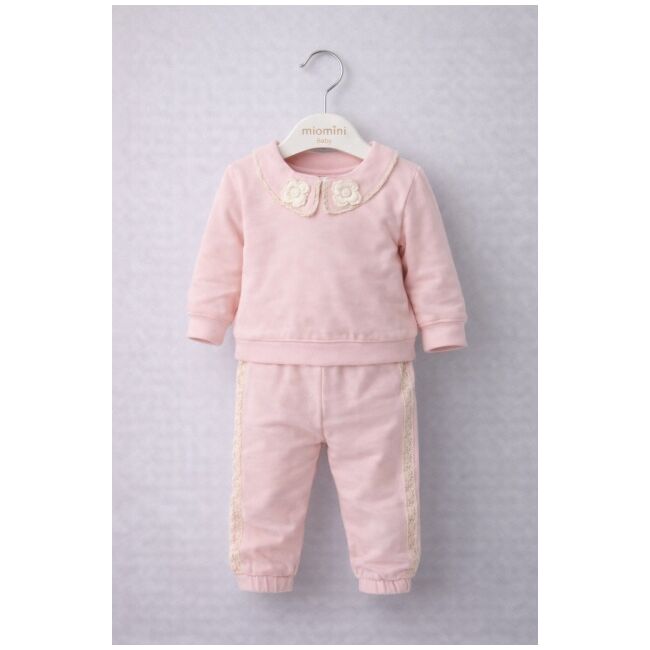 Set copii bymurat roz cu guler decorativ și pantaloni comozi bya10256-1-35