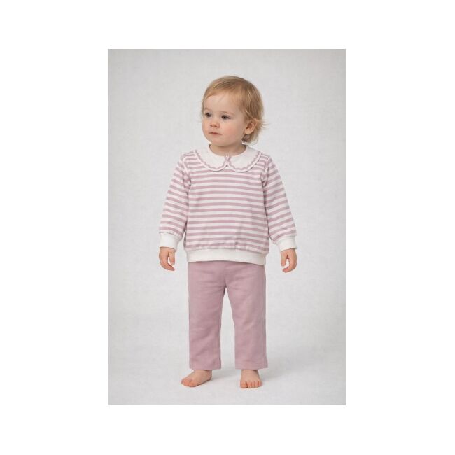 Set cu dungi bymurat cu bluză în dungi și pantaloni bej comozi bm10234-1-29