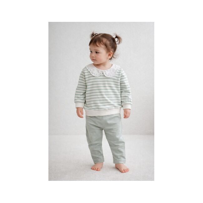 Set cu dungi verzi bymurat cu bluză în dungi și pantaloni bej comozi by10234-1-29