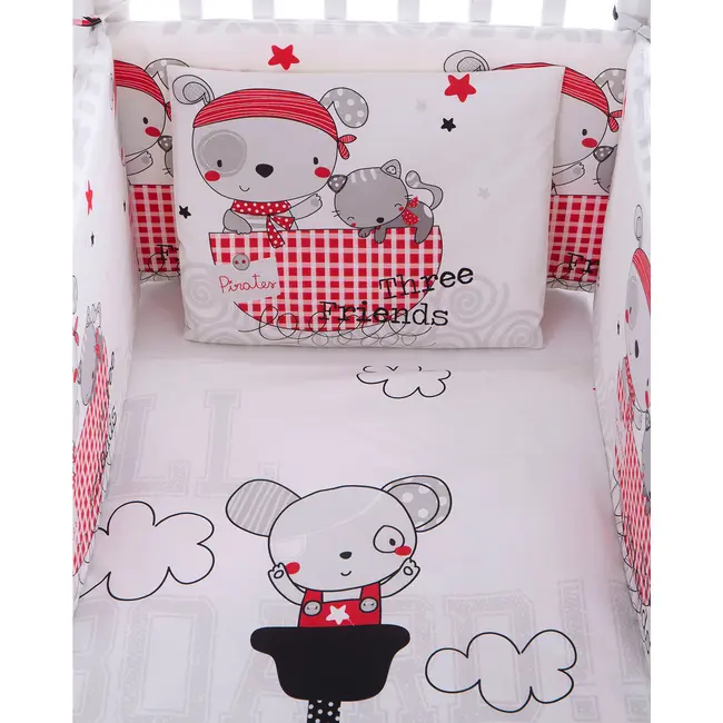Set lenjerie pentru patut bebelusi, 6 piese, bumbac 100% ranforce premium, Kikka Boo, Pirates