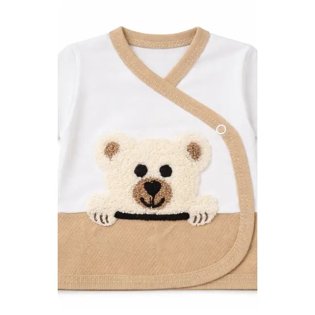 Set nou nascut 10 piese bumbac crem cu ursulet haine complete bebe cadou maternitate trpb0191