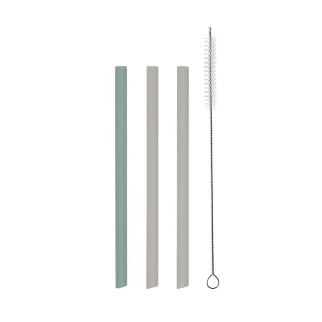Set paie din silicon cu perie de curatare pentru reutilizare sigura, Platinum Sage Green
