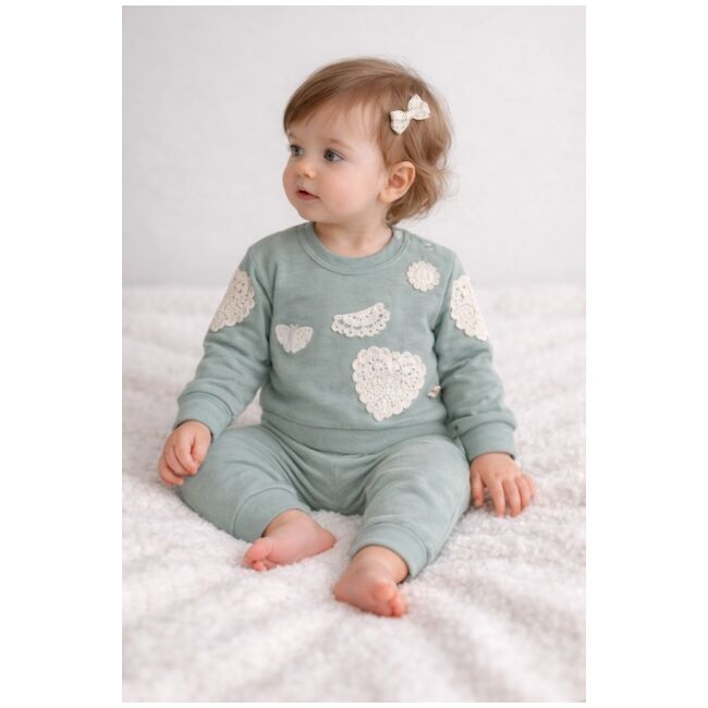 Set verde 2 piese bebe fete bymurat roz cu aplicatii inimioare si pantaloni comozi by10218-1-29