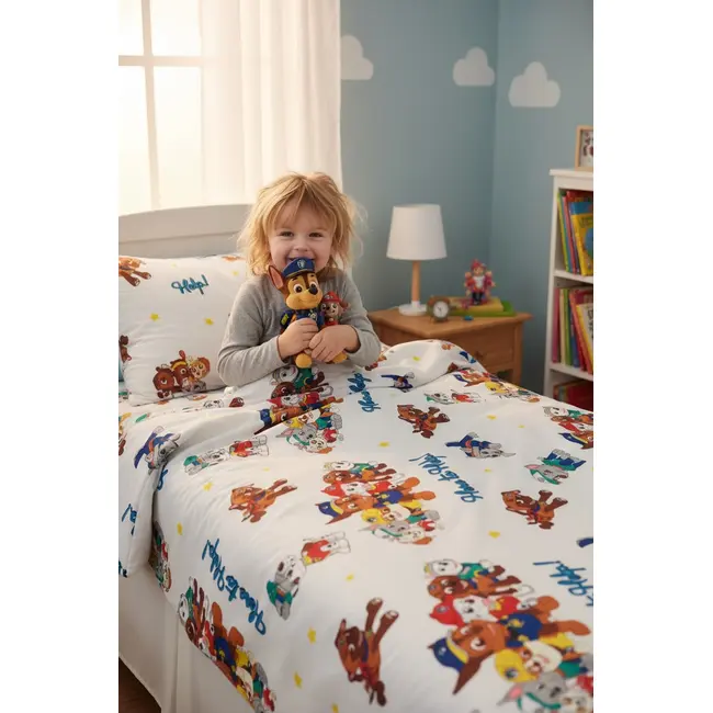 Lenjerie pat baietei 2-6 ani Paw Patrol Alb pentru saltele 130x60 ASC6427968007201