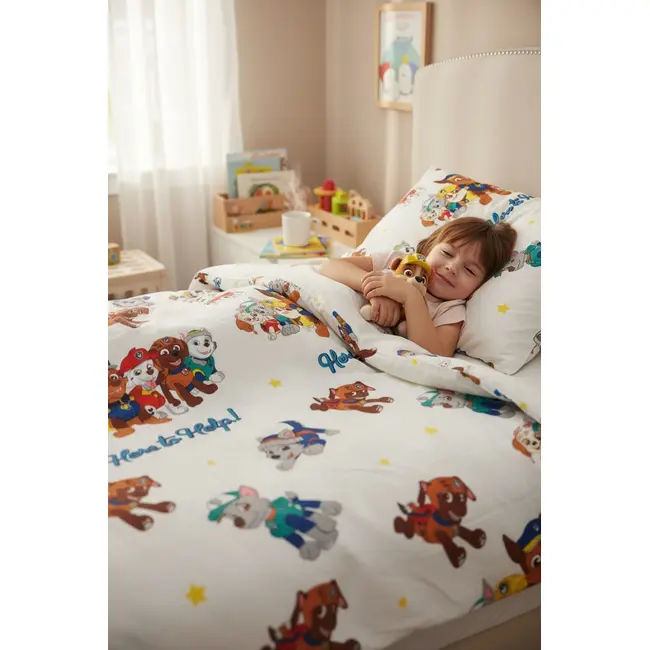 Lenjerie pat baietei 2-6 ani Paw Patrol Alb pentru saltele 130x60 ASC6427968007201