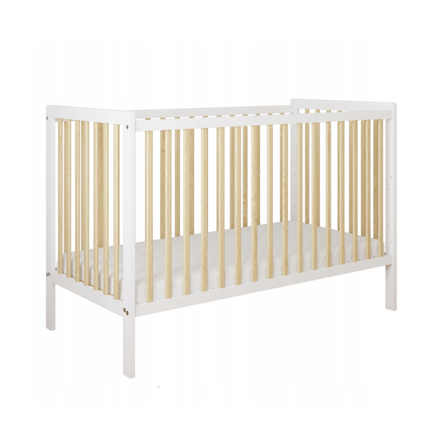 Patut 2 In 1 Lumi Alb-natur 120x60 Cm Din Lemn, 3 Niveluri Somiera, Trepte Detasabile + Bariera Transformare Pjblumibw-n