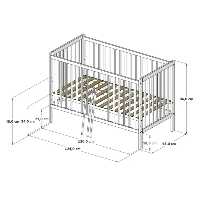 Patut 2 In 1 Lumi Casmir 120x60 Cm Din Lemn, 3 Niveluri Somiera, Trepte Detasabile + Bariera Transformare Pjblumibc-n