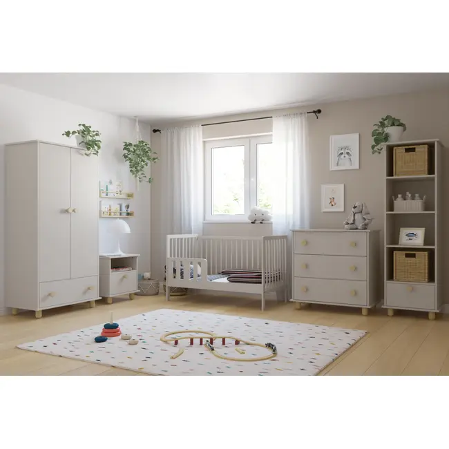 Patut 2 In 1 Lumi Casmir 120x60 Cm Din Lemn, 3 Niveluri Somiera, Trepte Detasabile + Bariera Transformare Pjblumibc-n