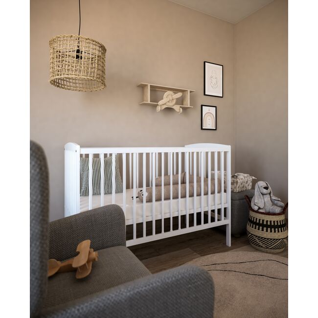 Patut 2 In 1 Pure Alb 120x60 Cm Din Lemn, 3 Niveluri Somiera, Trepte Detasabile + Bariera Transformare Pjbgrzesbw