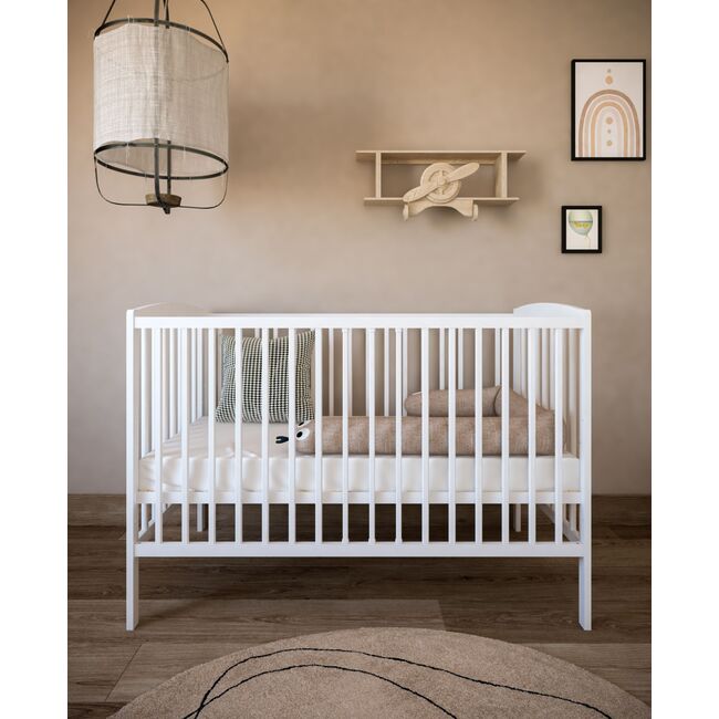 Patut 2 In 1 Pure Alb 120x60 Cm Din Lemn, 3 Niveluri Somiera, Trepte Detasabile + Bariera Transformare Pjbgrzesbw