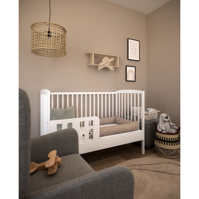 Patut 2 In 1 Pure Alb 120x60 Cm Din Lemn, 3 Niveluri Somiera, Trepte Detasabile + Bariera Transformare Pjbgrzesbw