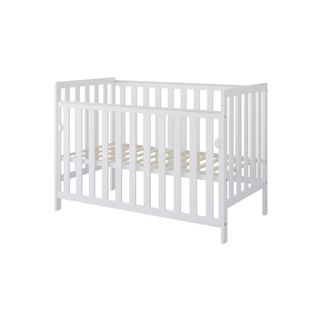 Patut Din Lemn Bambi Alb 120a 60 Cm Laterala Culisanta    Roti Cu Blocare    Protectie Silicon Pentru Dentitie    En 716-1 Pjbbambi120_w