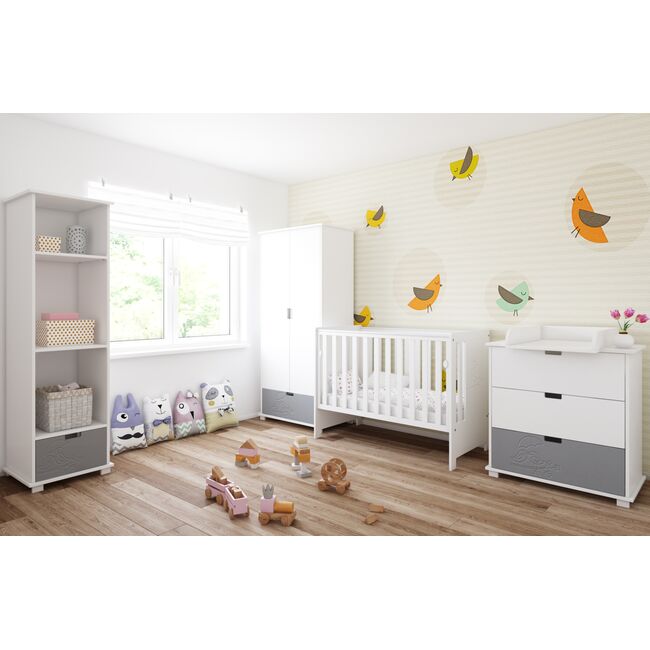 Patut Din Lemn Pasarele Alb 120a 60 Cm Laterala Culisanta    Protectie Silicon Pentru Dentitie    En 716-1 Pjbptaszki_w