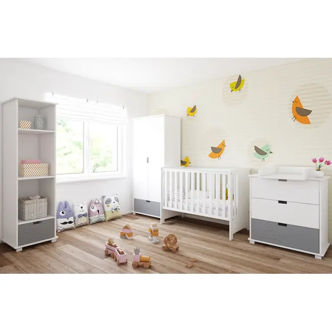 Patut Din Lemn Pasarele Alb 120a 60 Cm Laterala Culisanta    Protectie Silicon Pentru Dentitie    En 716-1 Pjbptaszki_w