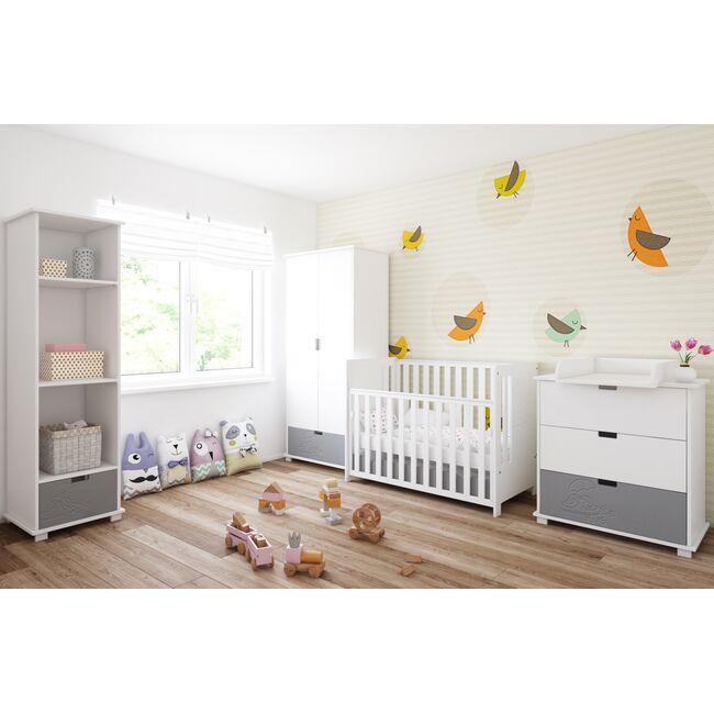 Patut Din Lemn Pasarele Alb 120a 60 Cm Laterala Culisanta    Protectie Silicon Pentru Dentitie    En 716-1 Pjbptaszki_w