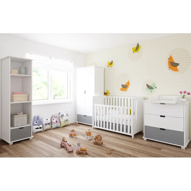 Patut Din Lemn Pasarele Alb 120a 60 Cm Laterala Culisanta    Protectie Silicon Pentru Dentitie    En 716-1 Pjbptaszki_w