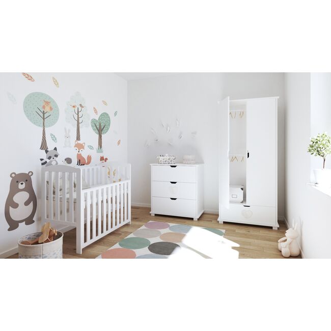 Patut Din Lemn Tobi Alb 100a 50 Cm Laterala Culisanta    Roti Cu Blocare    Protectie Silicon Pentru Dentitie    En 716-1 Pjbtobi_w