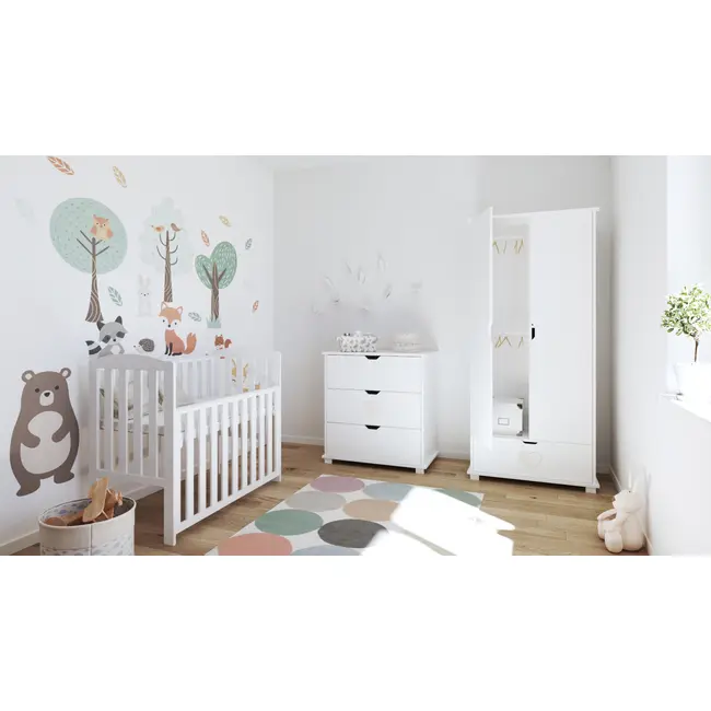 Patut Din Lemn Tobi Alb 100a 50 Cm Laterala Culisanta    Roti Cu Blocare    Protectie Silicon Pentru Dentitie    En 716-1 Pjbtobi_w