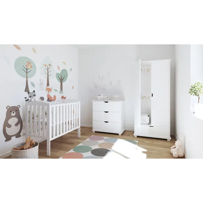 Patut Din Lemn Tobi Alb 100a 50 Cm Laterala Culisanta    Roti Cu Blocare    Protectie Silicon Pentru Dentitie    En 716-1 Pjbtobi_w