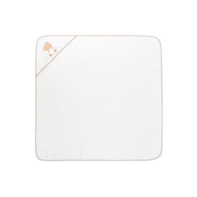 Prosop cu gluga pentru bebelusi, 100% bumbac, 90x90 cm, Alb-Beige