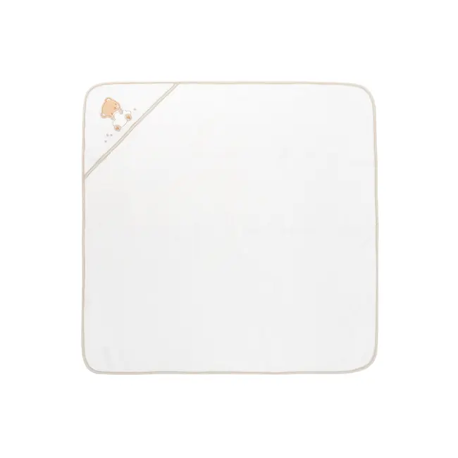 Prosop cu gluga pentru bebelusi, 100% bumbac, 90x90 cm, Alb-Beige