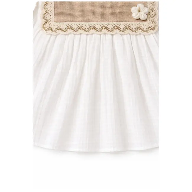 Rochita bebe fetita alba eleganta cu guler clasic dantela si design vintage premium trpb0214