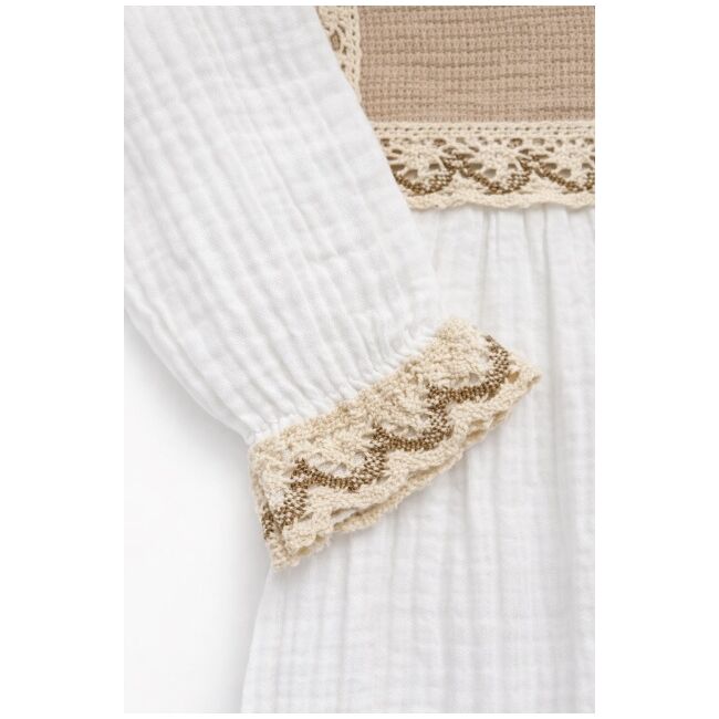 Rochita bebe fetita alba eleganta cu guler clasic dantela si design vintage premium trpb0214