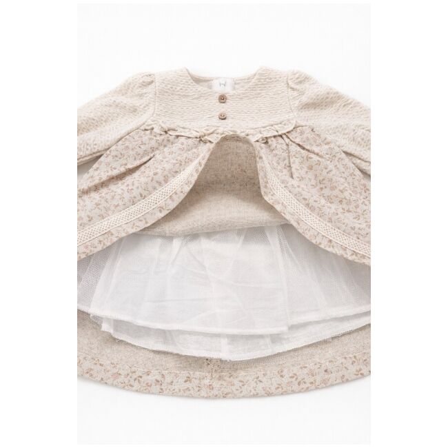 Rochita bebe fetita eleganta crem cu imprimeu floral dantela si design vintage premium trpb0215