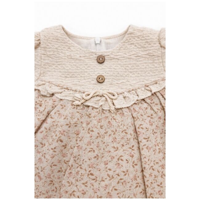 Rochita bebe fetita eleganta crem cu imprimeu floral dantela si design vintage premium trpb0215