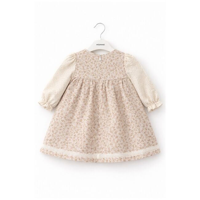 Rochita bebe fetita eleganta crem cu imprimeu floral dantela si design vintage premium trpb0215