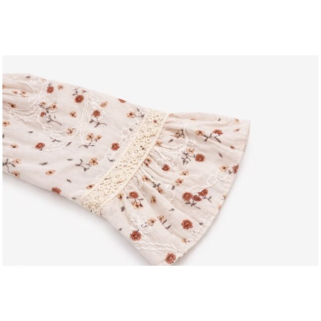 Rochita bebe fetita eleganta cu imprimeu floral guler rotund si dantela delicata trpb0212