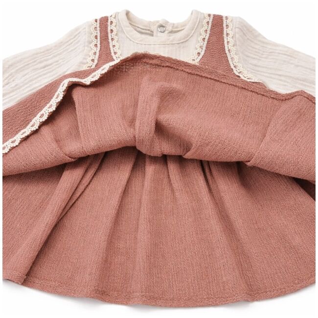 Rochita bebe fetita eleganta cu maneci lungi dantela si design vintage caramiziu trpb0213