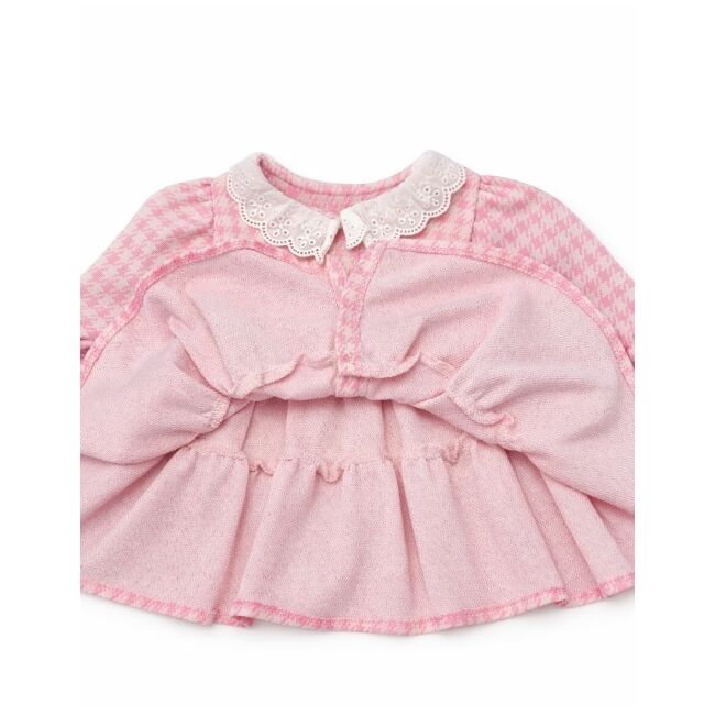 Rochita bebe fetita roz eleganta cu guler dantela si floare decorativa trpb0210