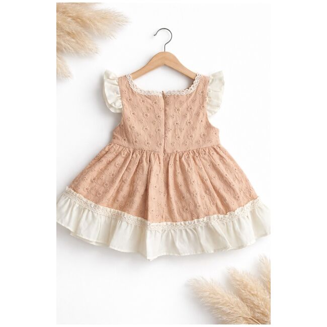 Rochita fetita bej crem eleganta cu fundita broderie premium bebelusi copii trpb0221