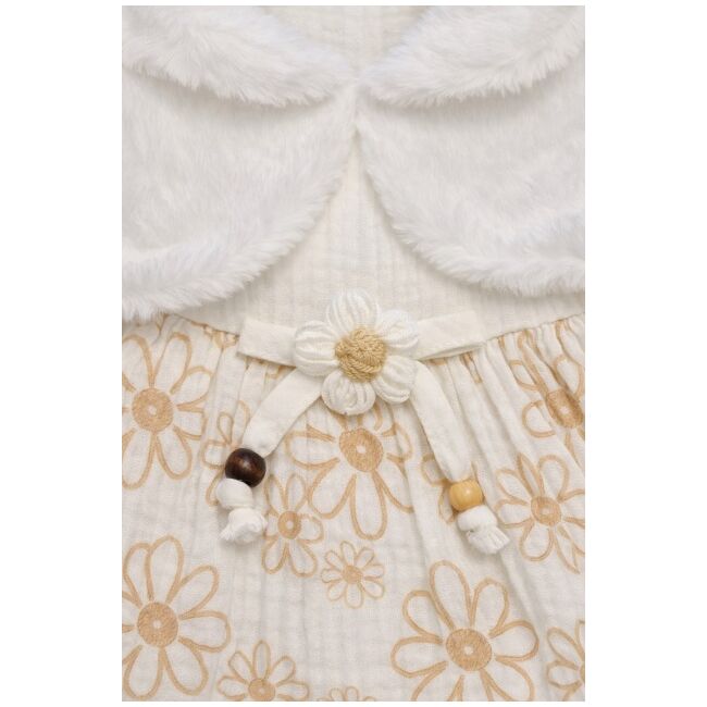 Rochita fetita eleganta cu bolero alb blanita model floral bumbac ocazie trpb0209