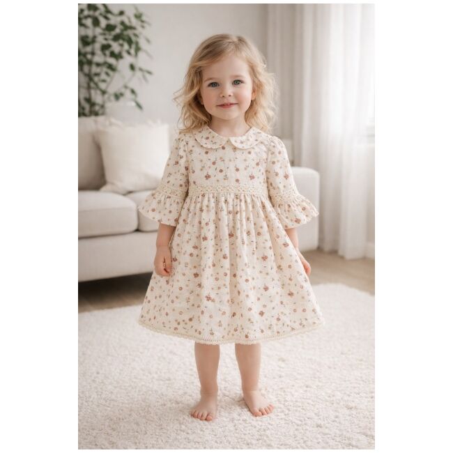 Rochita fetita eleganta cu imprimeu floral guler rotund si maneci evazate trpb0211