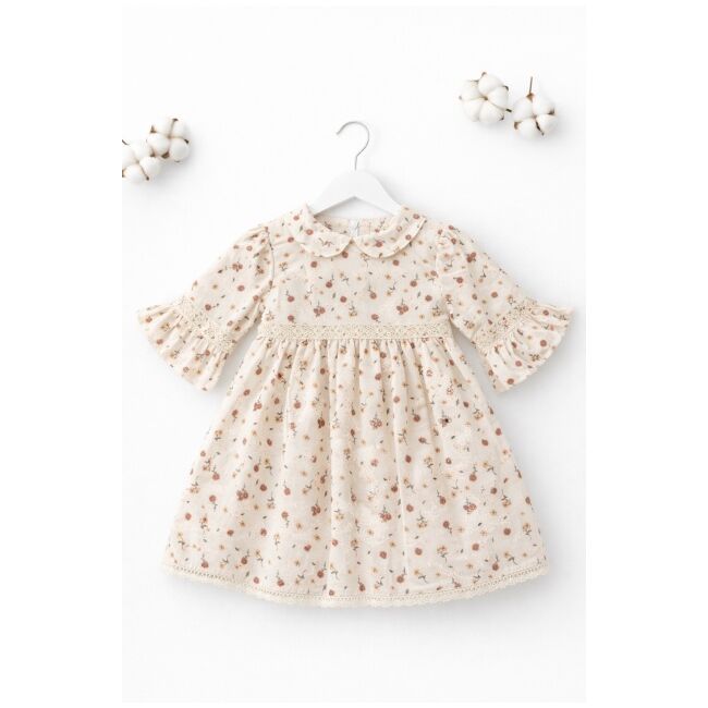 Rochita fetita eleganta cu imprimeu floral guler rotund si maneci evazate trpb0211