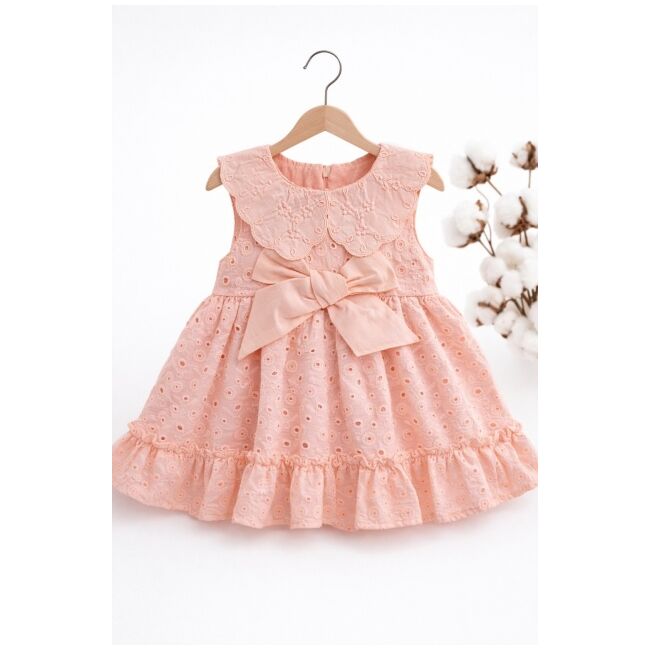 Rochita fetita roz broderie eleganta cu fundita design premium bebelusi copii trpb0220