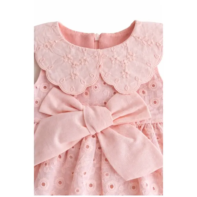 Rochita fetita roz broderie eleganta cu fundita design premium bebelusi copii trpb0220