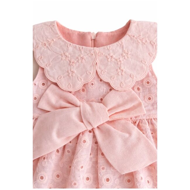 Rochita fetita roz broderie eleganta cu fundita design premium bebelusi copii trpb0220