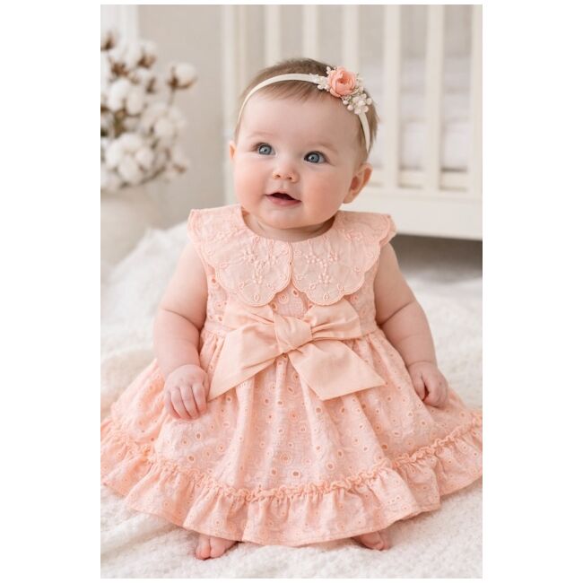 Rochita fetita roz broderie eleganta cu fundita design premium bebelusi copii trpb0220